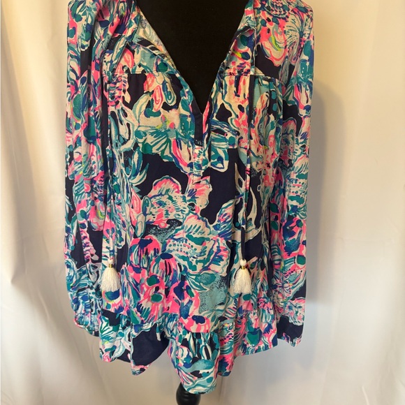 Lilly Pulitzer Tops - Lily Pulitzer Floral Blouse with Tassels medium